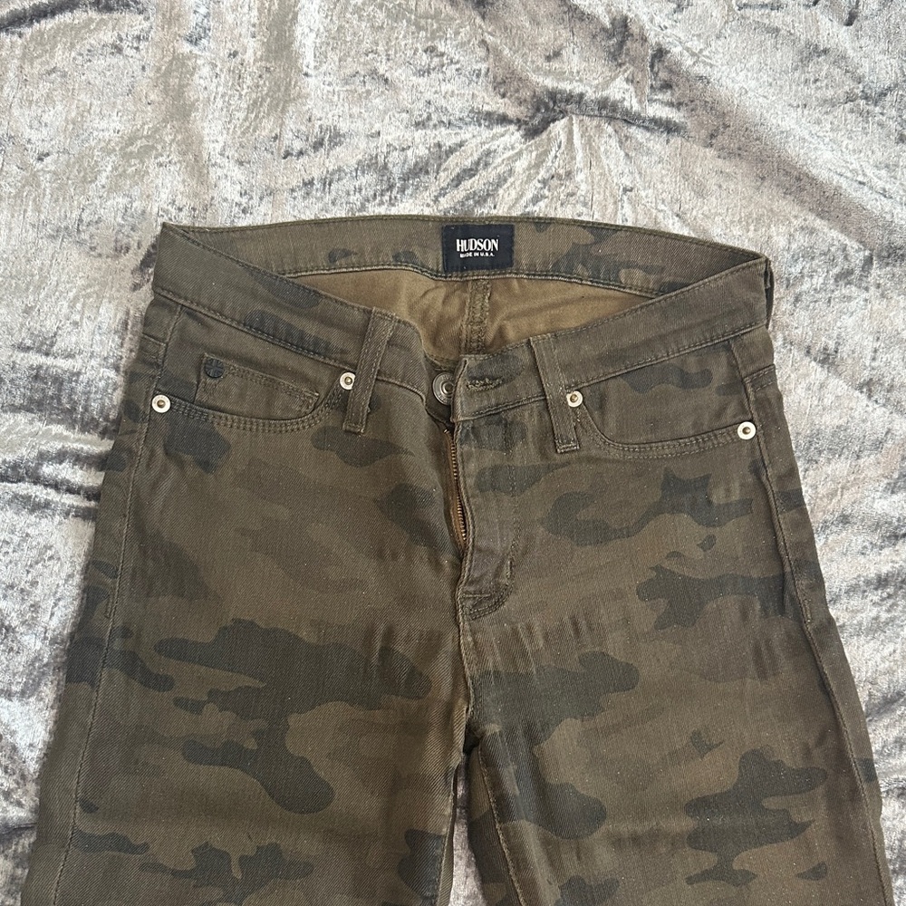 HUDSON Camo Skinny Jeans - Olive Green with gold glitter 26